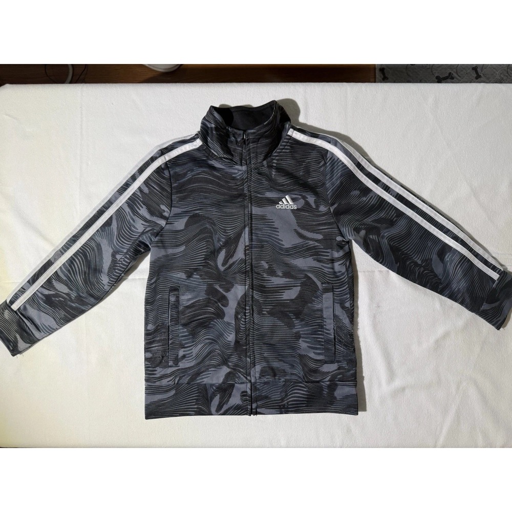 Adidas Boys 5 Gray Black Stripes Full‎ Zip Up Jacket
